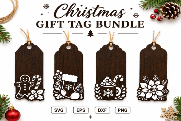 Download Christmas Gift Tag Laser Cut File Bundle - Christmas gift Collection